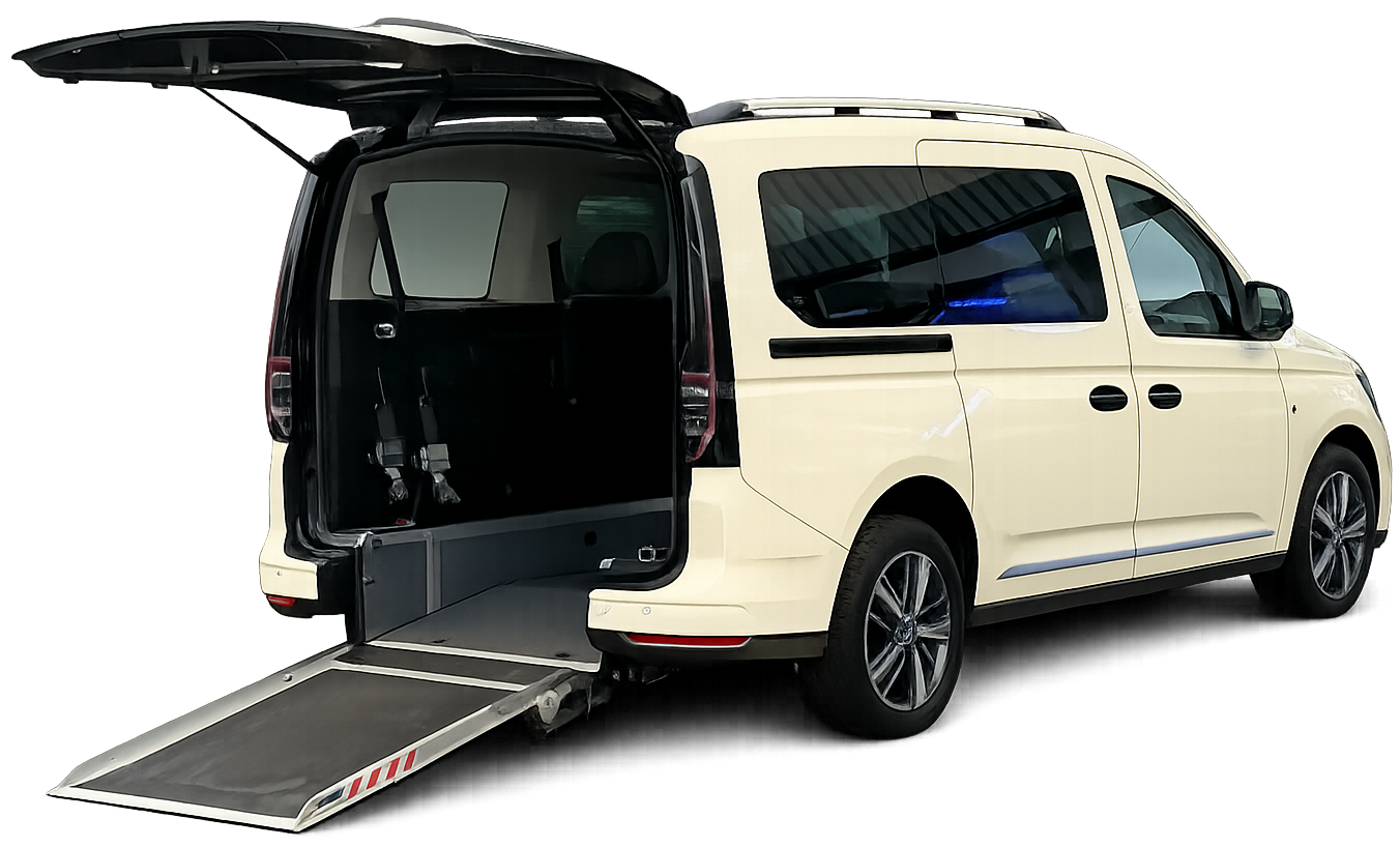 VW Caddy mit Auffahrrampe von Taxi Roland